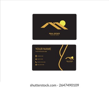Business cards,round logo, golden and black arts and minimal yellow sun,home, building real estate golden color logo business cards, modern, company business cards