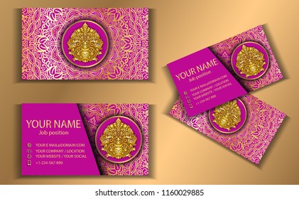 Business Card.Thailand ancient and Mandala india Gold Luxury concept Design Template.Asian traditional art style.for Cover card business,layout company name template.vector illustration.