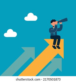Business career ambition vector concept. Woman looking at mountain symbol of growth. Minimal illustration art. Eps10 design.