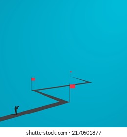Business career ambition vector concept. Woman looking at mountain symbol of growth. Minimal illustration art. Eps10 design.