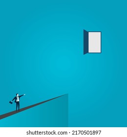 Business career ambition vector concept. Woman looking at mountain symbol of growth. Minimal illustration art. Eps10 design.