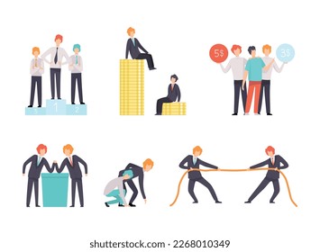 Business and Career Competition with Man Office Worker Competing with Each Other Vector Set