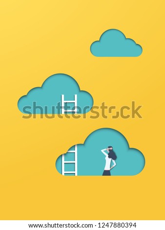 Business career corporate ladder climbing vector concept with businessman figure. Symbol of promotion, opportunity, challenge, achievement, motivation, ambition. Eps10 vector illustration.