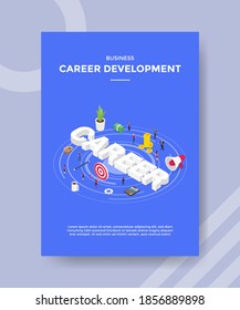 business career development people standing around arrow target board money megaphone CAREER text for template of banner and flyer for printing magazine cover