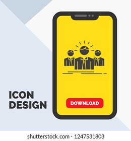 Business, career, employee, entrepreneur, leader Glyph Icon in Mobile for Download Page. Yellow Background