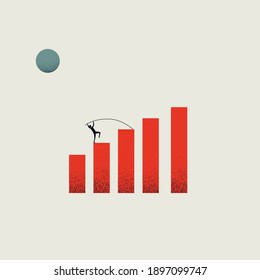 Concepto de vector de crecimiento rápido de la carrera empresarial. Hombre de negocios en la gráfica, bóveda de palo salta a alta posición. Éxito y nuevo símbolo de oportunidad. Ilustración EPs10.