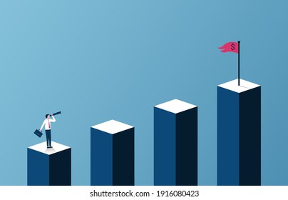 Concepto de crecimiento empresarial y profesional con empresario que busca ilustraciones específicas.