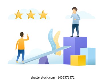 Business career growth flat vector illustration. Businessmen using springboard cartoon characters. Success achievement, corporate progress. Job promotion opportunity, colleagues teamwork metaphor.