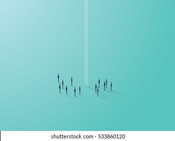 Business career ladder concept with small businessmen vector symbol. Corporate structure climbing opportunity. Eps10 vector illustration.