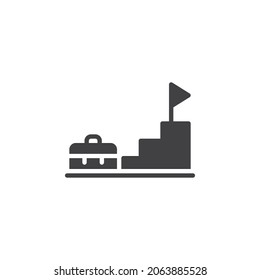 Business career ladder vector icon. filled flat sign for mobile concept and web design. Briefcase and ladder with flag glyph icon. Symbol, logo illustration. Vector graphics