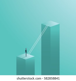 Business career move, opportunity with businessman standing next to corporate ladder symbol. Eps10 vector illustration.