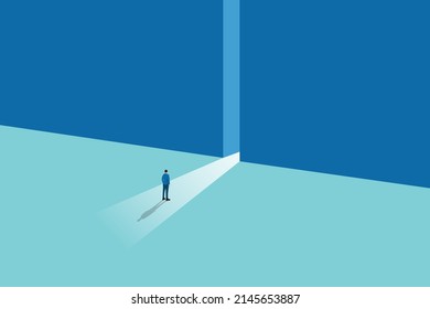 Business Or Career Opportunity Vector Concept With Businessman In Gate. Symbol Of New Job, Success, Ambition And Motivation. Planning And Strategy Concept.