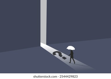 Conceito de vetor de oportunidade de negócios ou de carreira com empresário no portão. Símbolo de novo emprego, sucesso, ambição e motivação. Planejamento e estratégia