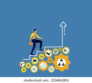 Business career progress,ladder infographic concept, businessman stairs going, success sign.