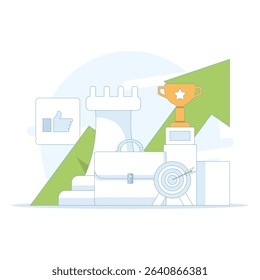 Business career success concept, Business goal achievement, Target Arrow. Goal Achievement, Business Motivation. Business achievement, target success or career growth. Flat vector illustration.