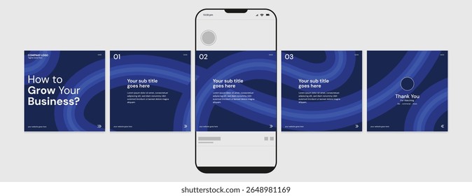 Business carousel post template for advertising, Set of carousel posts for social media, Editable social media carousel layout.