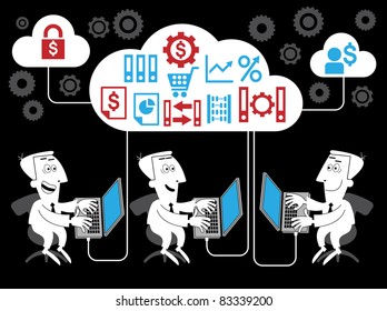 business cartoon.the concept of a global business. business in network
