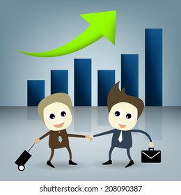 Business cartoon concept set , business man shaking hand to target for success cartooning design on blue background for concept artwork presentation , Vector
