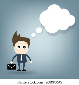 Business cartoon concept set , business man thinking cartooning design on blue background for concept artwork presentation , Vector