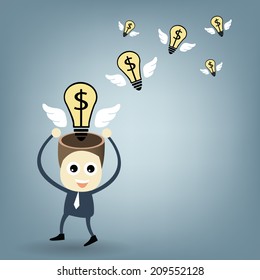 Business cartoon concept vector set , business man thinking freedom idea for make money