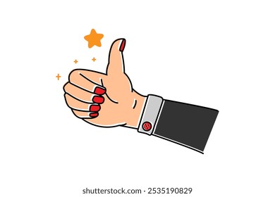 Business cartoon doodle hand thumbs up gesture color illustration.