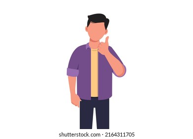 Business cartoon flat style drawing of confident businessman with thumbs up gesture. Excited male manager showing thumbs up sign. Deal, like, agree, approve, accept. Graphic design vector illustration