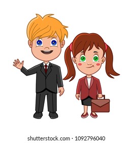 business cartoon kids in work clothes