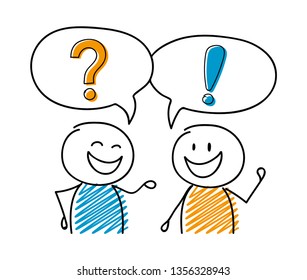 Business cartoon people with speech bubbles and icons. Vector