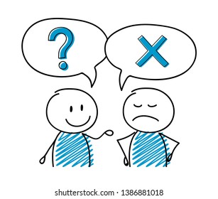 Business cartoon people with speech bubbles and icons. Vector