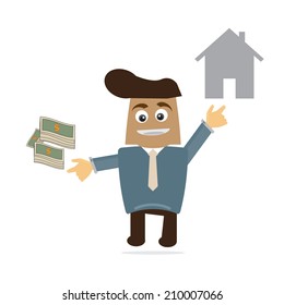 Business cartoon vector home and money