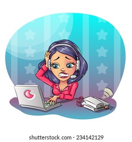 Business cartoon woman hard working in office. Many tasks concept, Vector illustration clip art