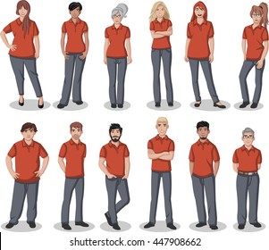 Business Cartoon Young People Wearing Red Polo-style Shirt