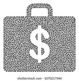 Business Case collage of small circles in different sizes and color hues. Dots are combined into business case vector composition. Dotted vector design concept.