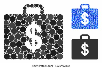 Business case composition for business case icon of small circles in different sizes and color tones. Vector small circles are composed into blue collage.