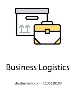 
A business case and dispatched package placed aside to each other showing icon for business logistics  
