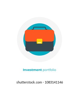 Business case flat art icon, investment portfolio vector art, cartoon office suitcase illustration