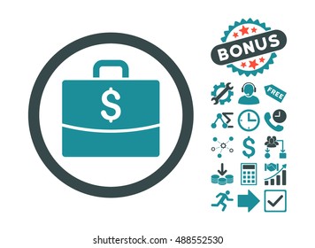 Business Case icon with bonus icon set. Vector illustration style is flat iconic bicolor symbols, soft blue colors, white background.