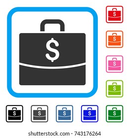 Business Case icon. Flat gray pictogram symbol inside a light blue rounded rectangular frame. Black, gray, green, blue, red, orange color additional versions of Business Case vector.