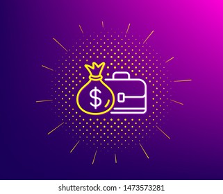 Business case line icon. Halftone pattern. Portfolio and Salary symbol. Diplomat with Money bag sign. Gradient background. Salary line icon. Yellow halftone pattern. Vector