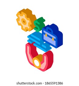 business case money and gear icon vector. isometric business case money and gear sign. color isolated symbol illustration