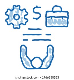 business case money and gear sketch icon vector. Hand drawn blue doodle line art business case money and gear sign. isolated symbol illustration