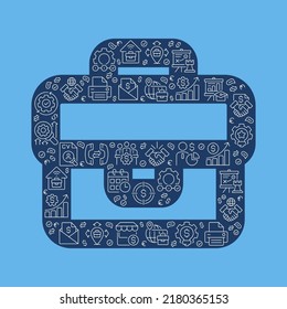 Business case pixel perfect shaped concept filled with editable linear icons. Employment. Entrepreneurship. Simple thin line symbols composition on blue background. Vector outline drawing