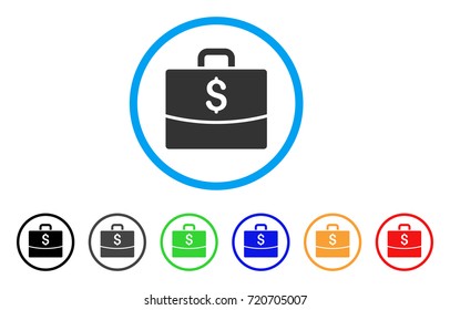 Business Case rounded icon. Style is a flat business case grey symbol inside light blue circle with black, gray, green, blue, red, orange variants. Vector designed for web and software interfaces.