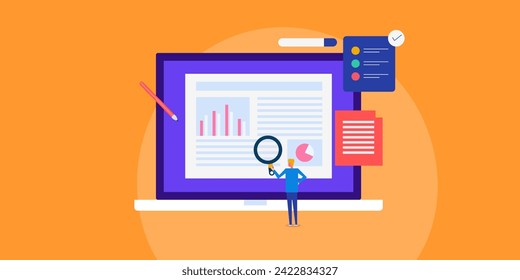 Business case study, business, financial, marketing report with graph and chart, data analysis by business people on internet - vector illustration with icons