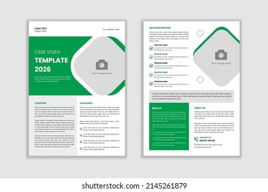 Business case study flyer template or corporate project paper layout with a unique concept. Modern and minimal case study cover, research report, case history, illustration