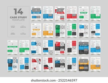 Vorlage für Geschäftsfallstudien. Case Study Booklet mit kreativem Layout. Doppelseitiges Flyer-Design