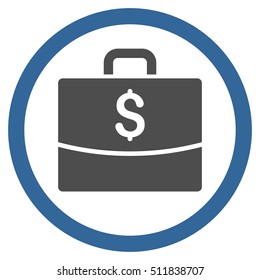 Business Case vector bicolor rounded icon. Image style is a flat icon symbol inside a circle, cobalt and gray colors, white background.