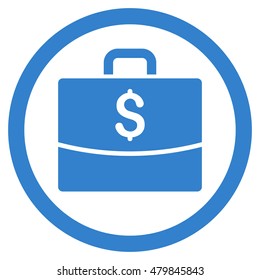 Business Case vector rounded icon. Image style is a flat icon symbol inside a circle, cobalt color, white background.