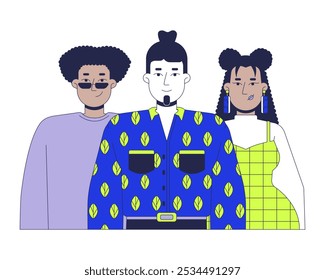 Business casual team members 2D cartoon characters. Office workers colleagues. Startup employees. Young adults multiracial isolated people flat vector on white background. Spot illustration colorful