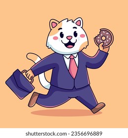 Business cat eat donut cartoon